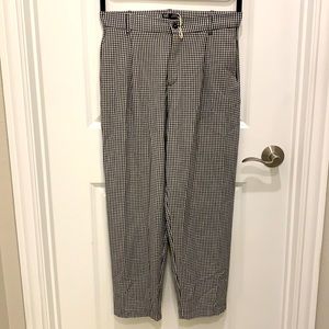 Zara High Rise Houndstooth Plaid Tapered Leg Trouser Pant Preppy Medium